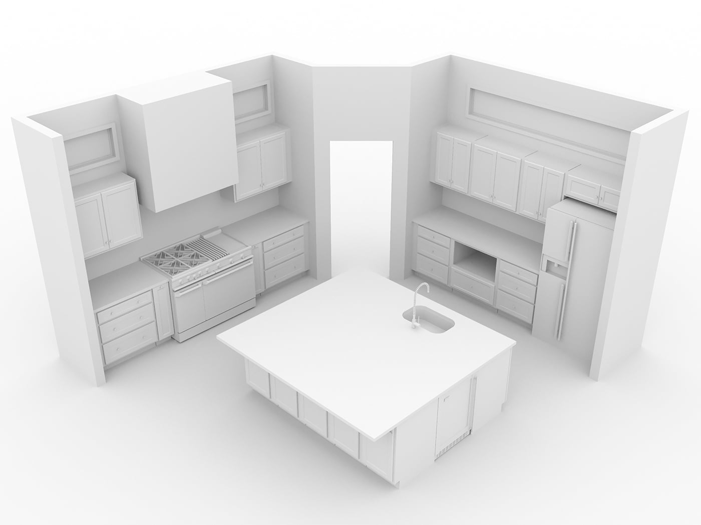 Island Kitchen Layouts 3D Rendering Software