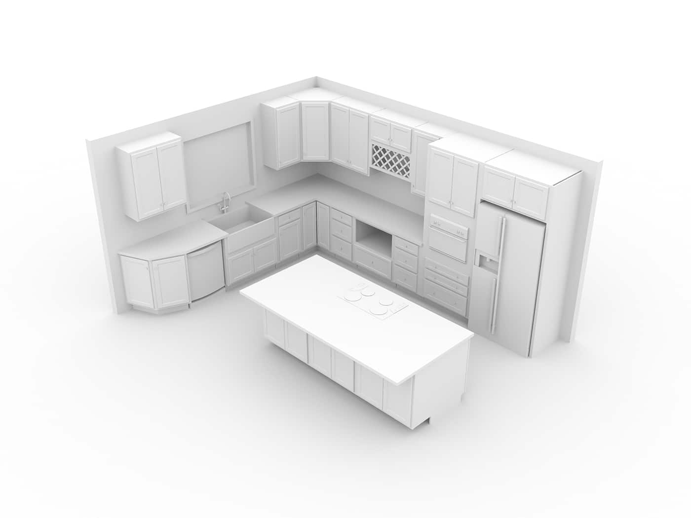 L-Shaped Kitchen Layouts 3D Rendering Software